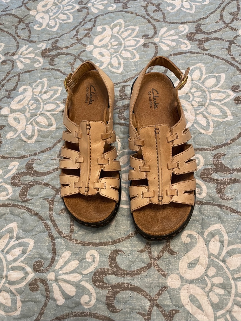 Clarks Women's Beige Leather Strappy Slingback Sandals
